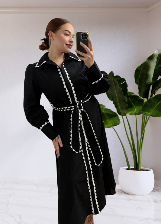 Jasmine Long Sleeve Button Up Maxi Dress - Black RIC RAC