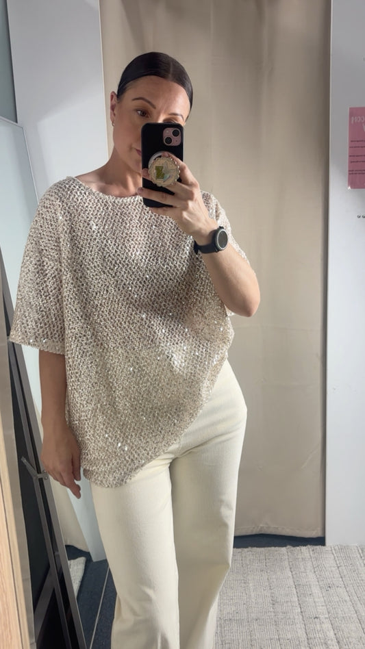 Ashley Sequin Oversized Tee Shirt - Cream | By Frankie