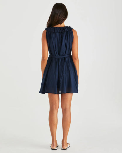 BELEN RUFFLED NECK MINI DRESS - NAVY