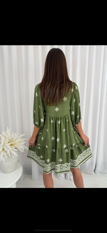 Poppy Button Up Mini Dress - Green