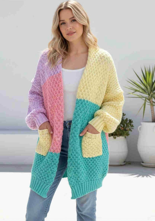Chunky Knit Open Cardigan - Multi Pastel