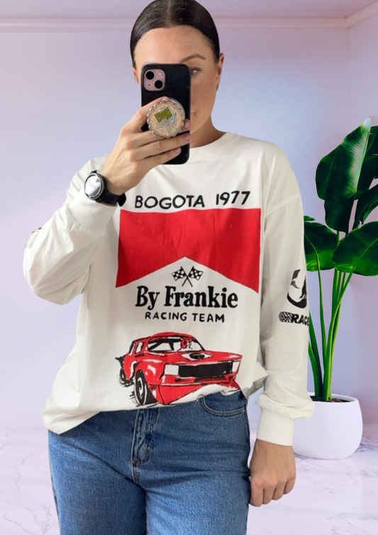 Mya Long Sleeve Oversized Tee T-Shirt - Racing Team White | By Frankie
