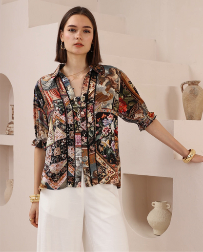 Rosalie Button Up Short Sleeve Shirt - Vintage Angel Black