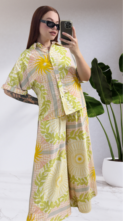 Kiara Wide Leg Pants - Yellow Star Burst
