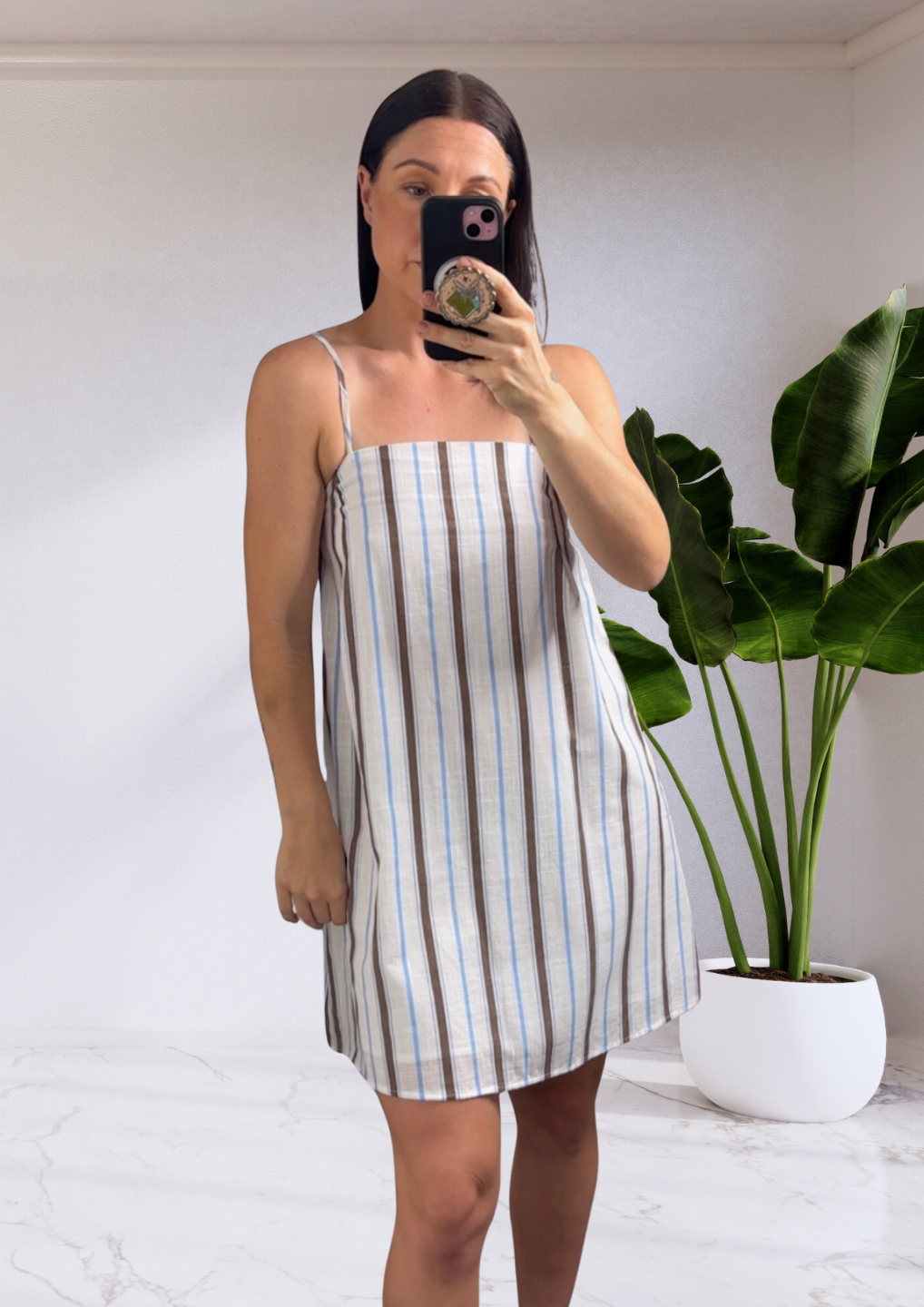 Stella Slip Cotton Mini Dress - Choc/Blue | By Frankie