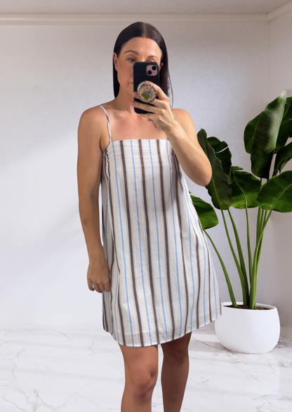 Stella Slip Cotton Mini Dress - Choc/Blue | By Frankie
