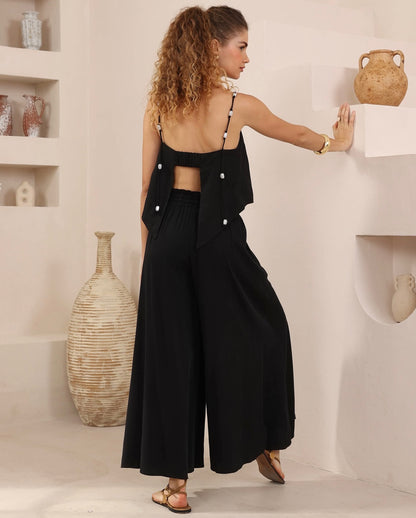 Gia Elastic Open Back Cami Top - Black