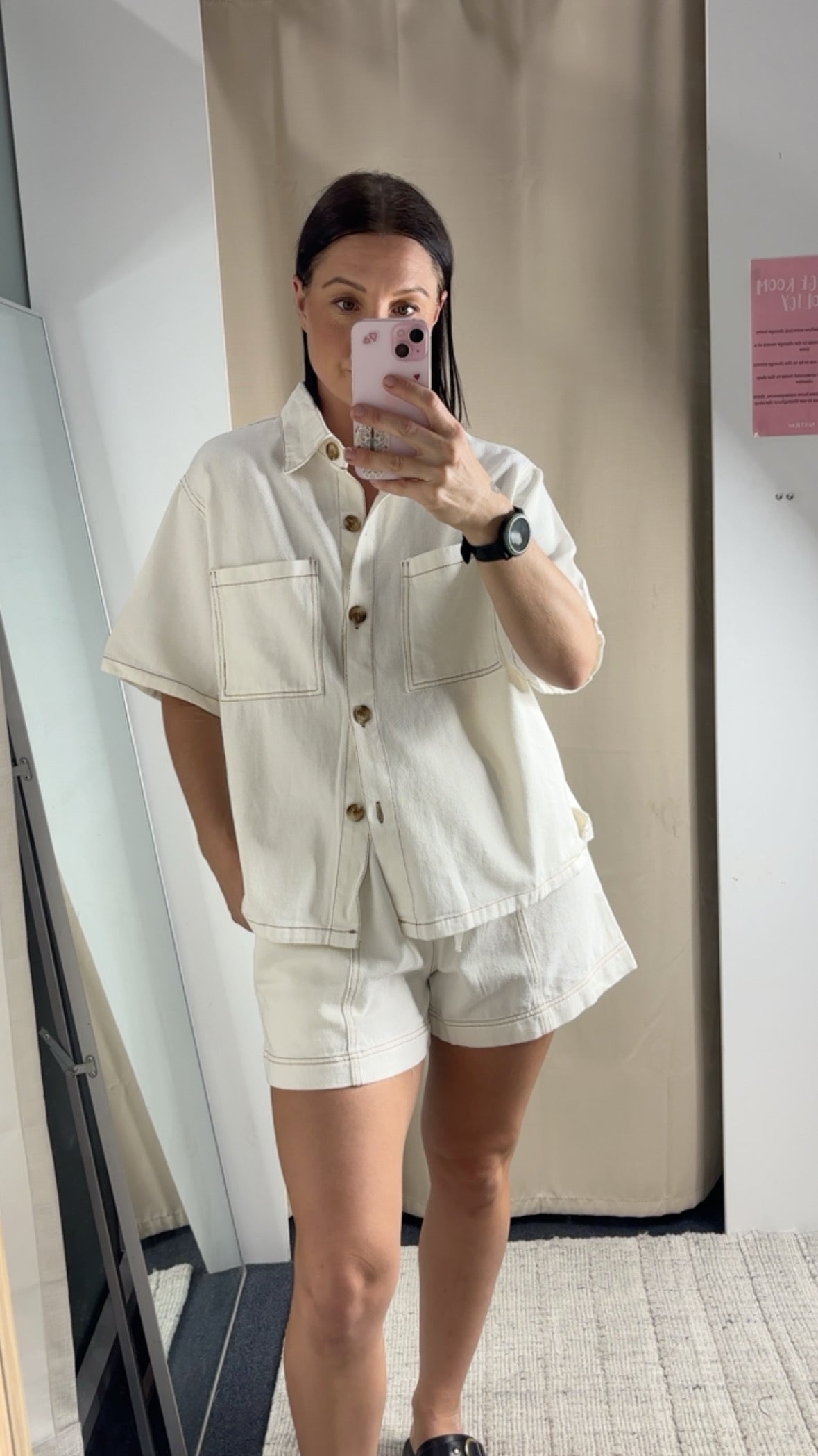 Leah Matching Shirt & Shorts Denim Set - White