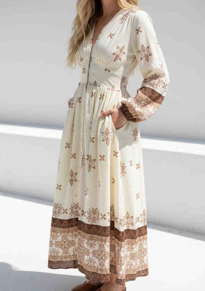 Zoe Midi Dress - White Brown