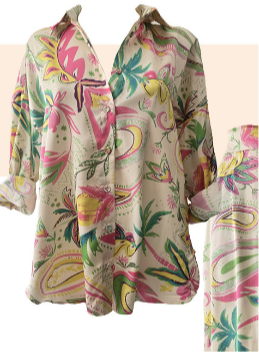 Vacation Button Up Collared Shirt -  Pink Holiday