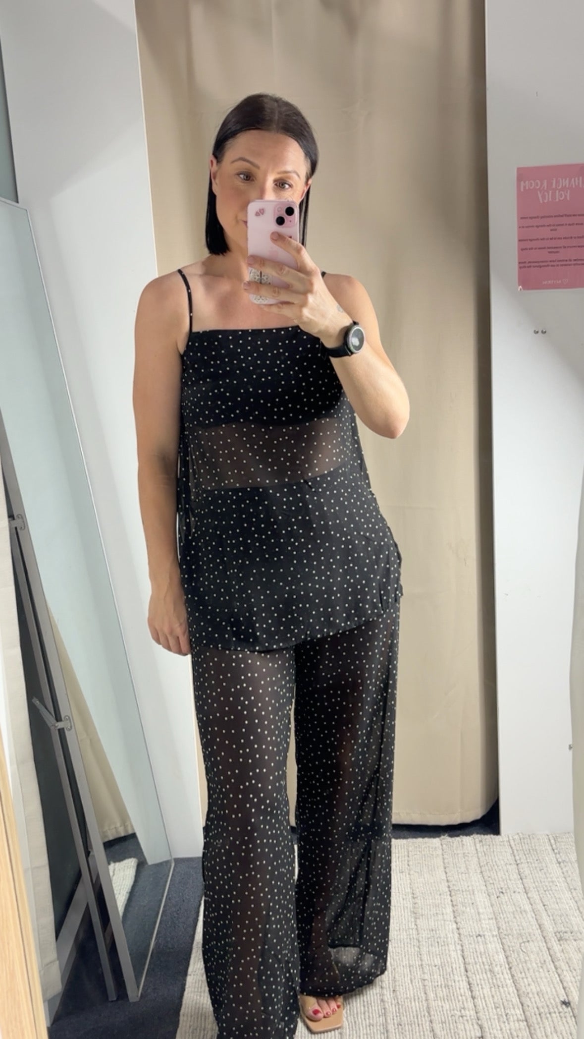 Bianca Sheer Top & Pants Set - Black Polka Dot