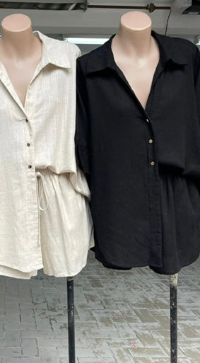 Clara Matching Button Up Shirt & Shorts Set - Black