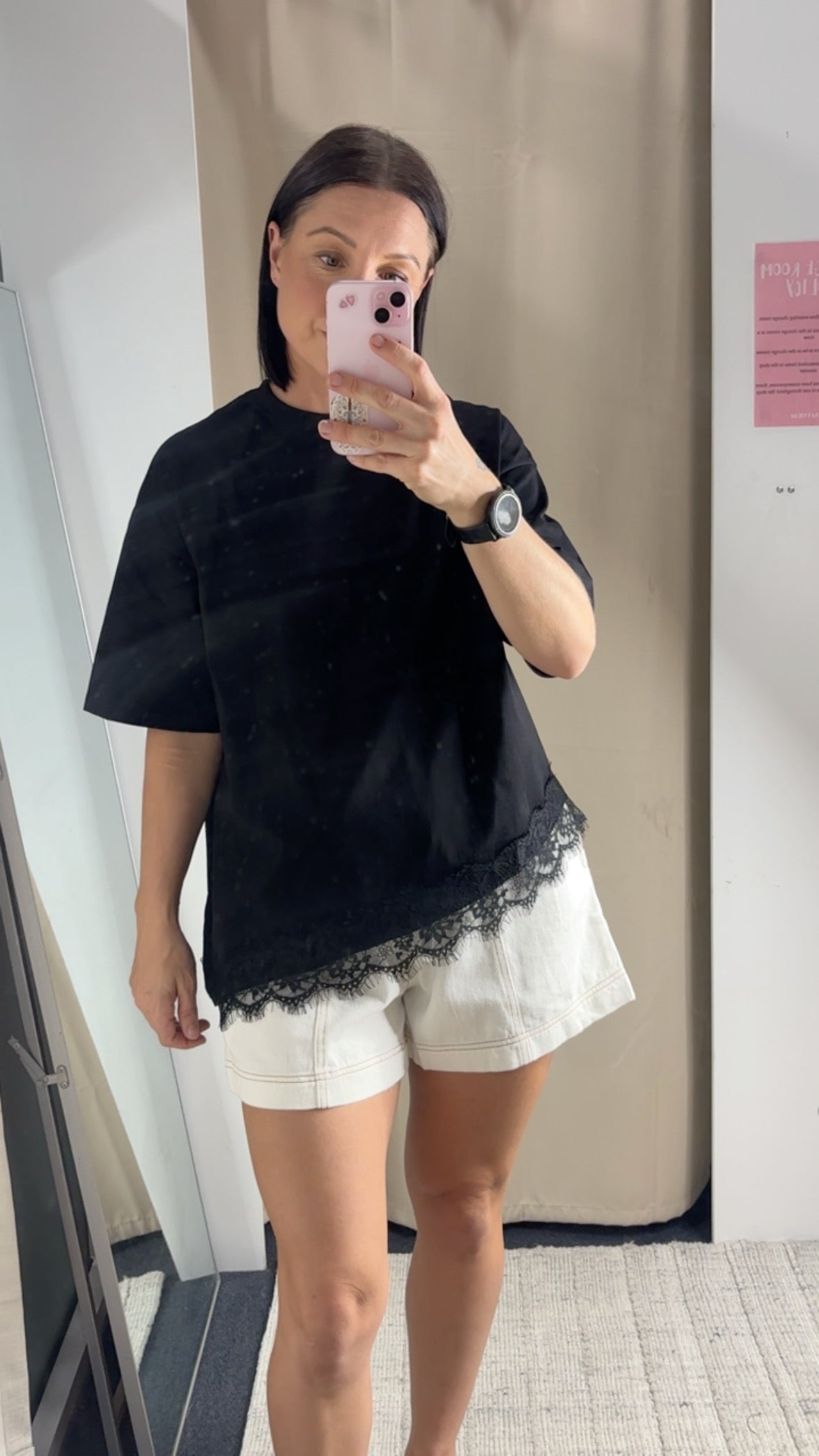 Chloe Asymmetrical Hem Lace T-Shirt - Black