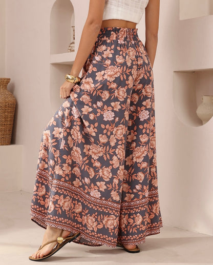 Kiara Wide Leg Pants - Pink Blue Floral