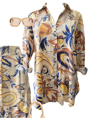 Vacation Button Up Collared Shirt -  Blue Holiday