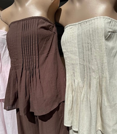 Kate Strapless Pleated Tube Top & Pants Set - Oat