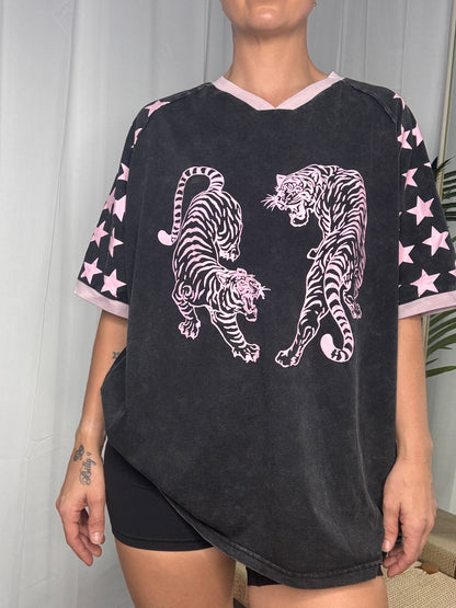 Jersey Oversized Tee Shirt - Tiger Black Acid Wash