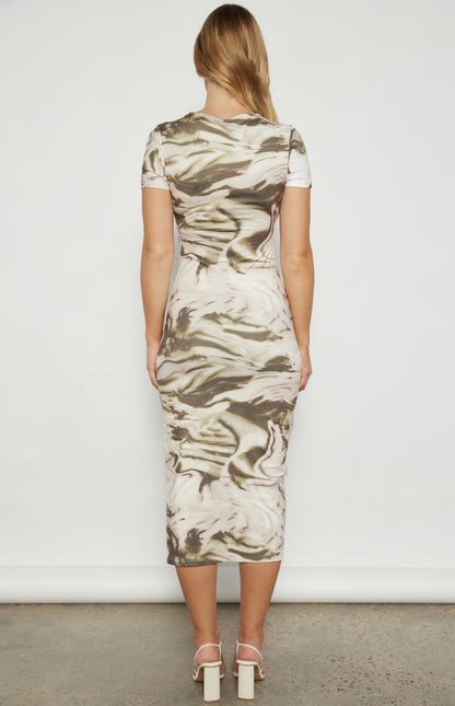 Rose Swirl Print Jersey Midi Dress - Moss