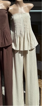 Kate Strapless Pleated Tube Top & Pants Set - Oat