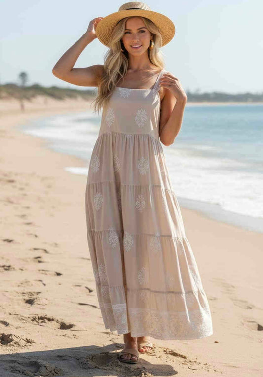 Zimi Wide Strap Maxi Dress - Beige