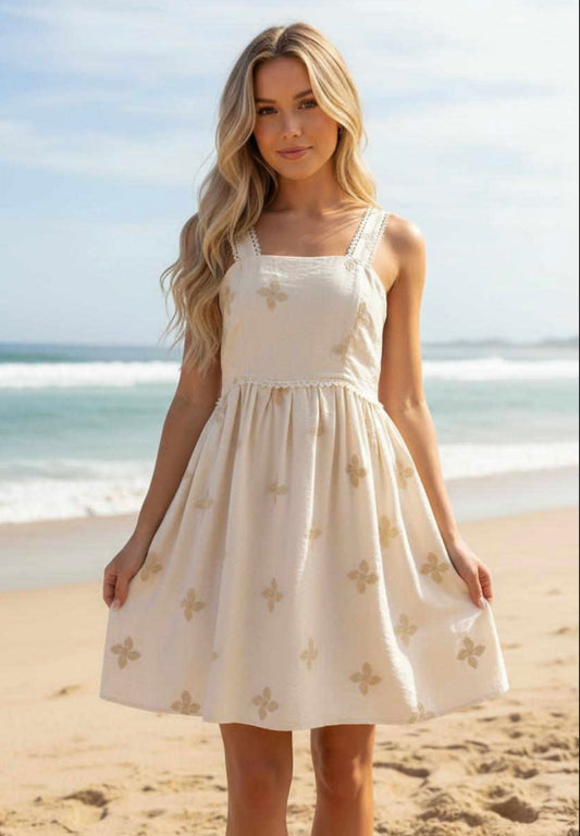 Anna Square Neck Sleeveless Mini Dress - Beige