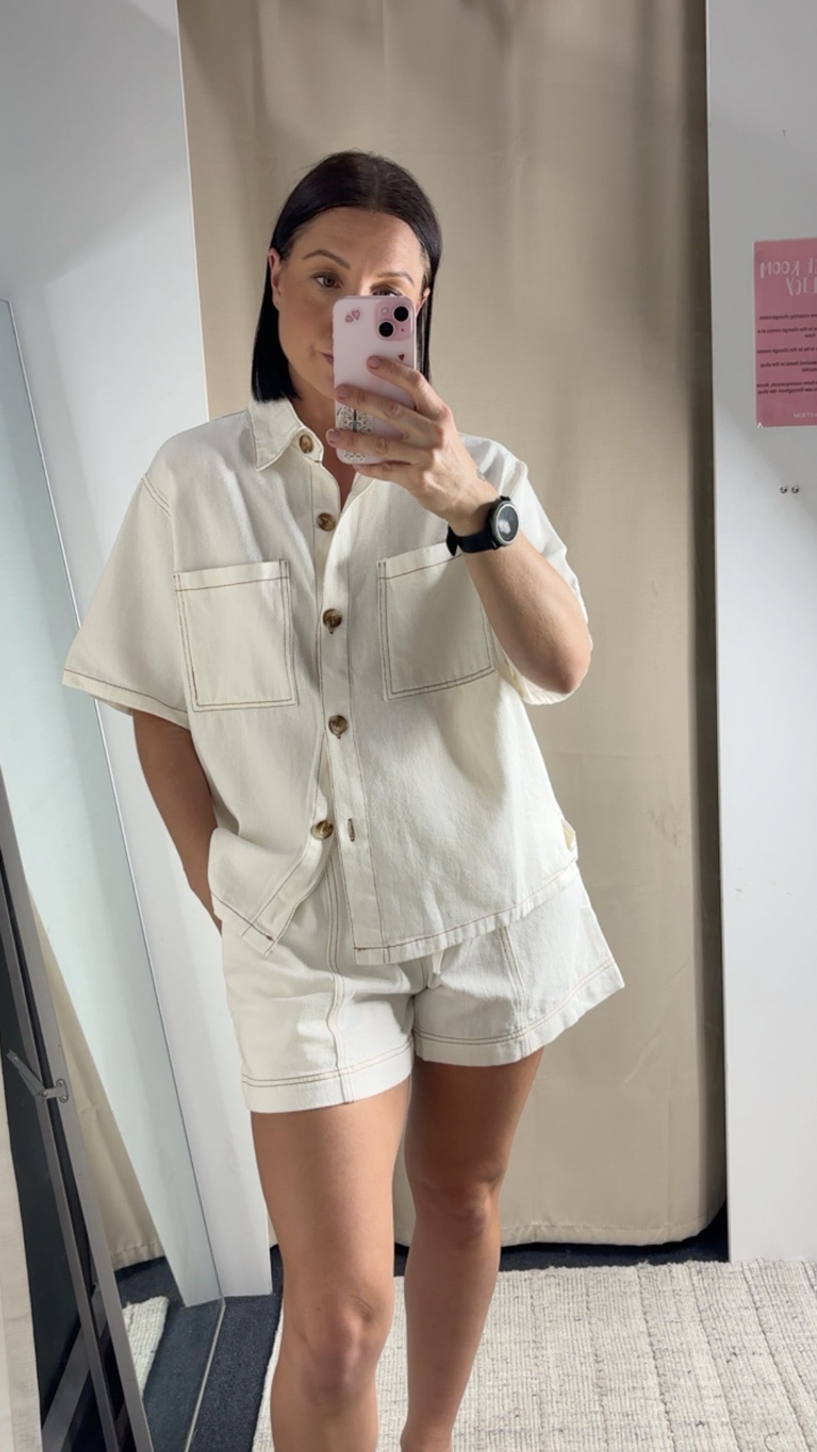 Leah Matching Shirt & Shorts Denim Set - White