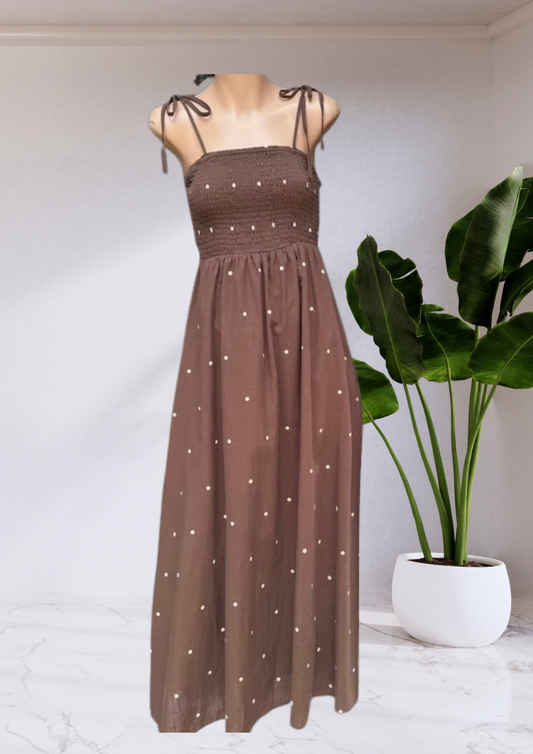 Sarah Polka Dot Maxi Dress - Chocolate | By Frankie