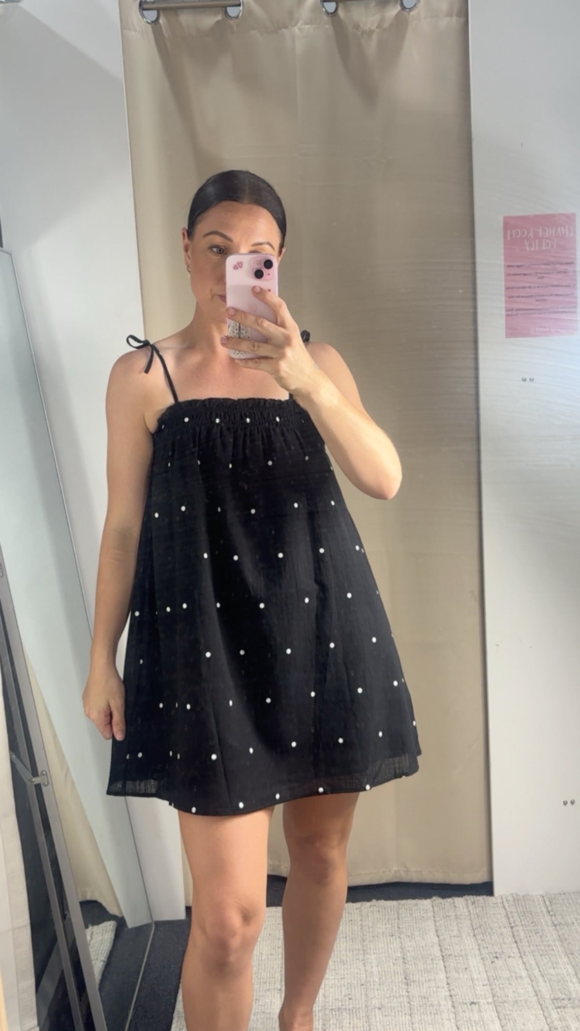 Mimi Shoulder Tie Mini Dress - Black Polka Dot