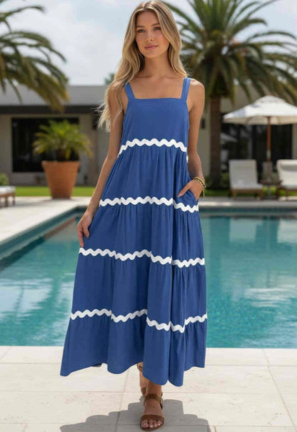 Tegan Ric Rac Maxi Dress - Blue White