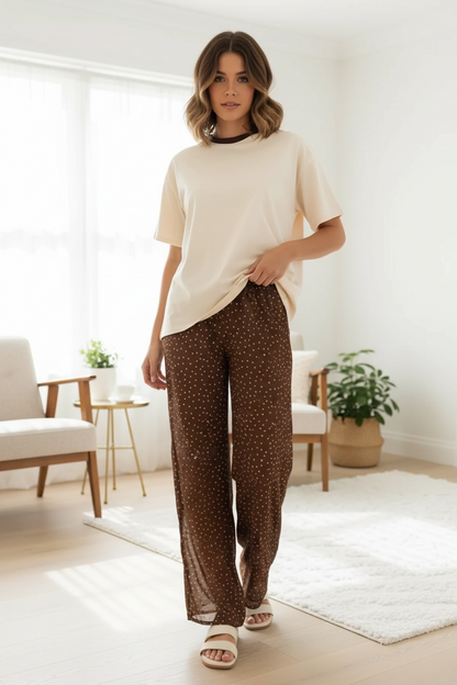 Amber Oversized T-Shirt & Sheer Pants Set - Brown Spot | By Frankie