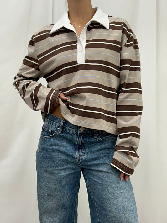 Demi Collared Jersey Shirt - Brown Stripe