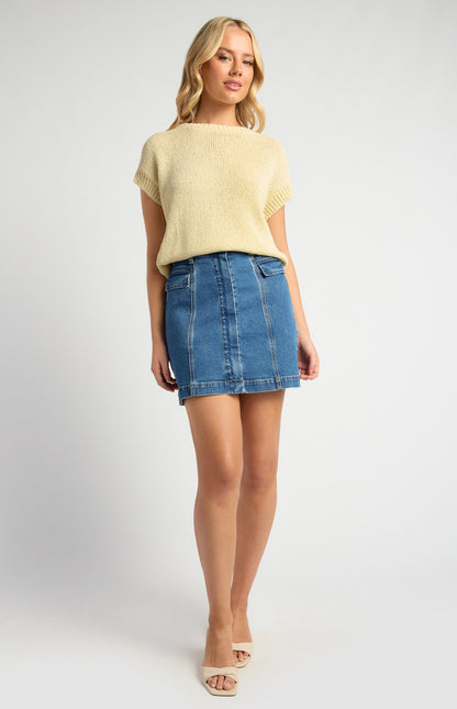 Crochet Cap Sleeves Relaxed Knit Top - Butter