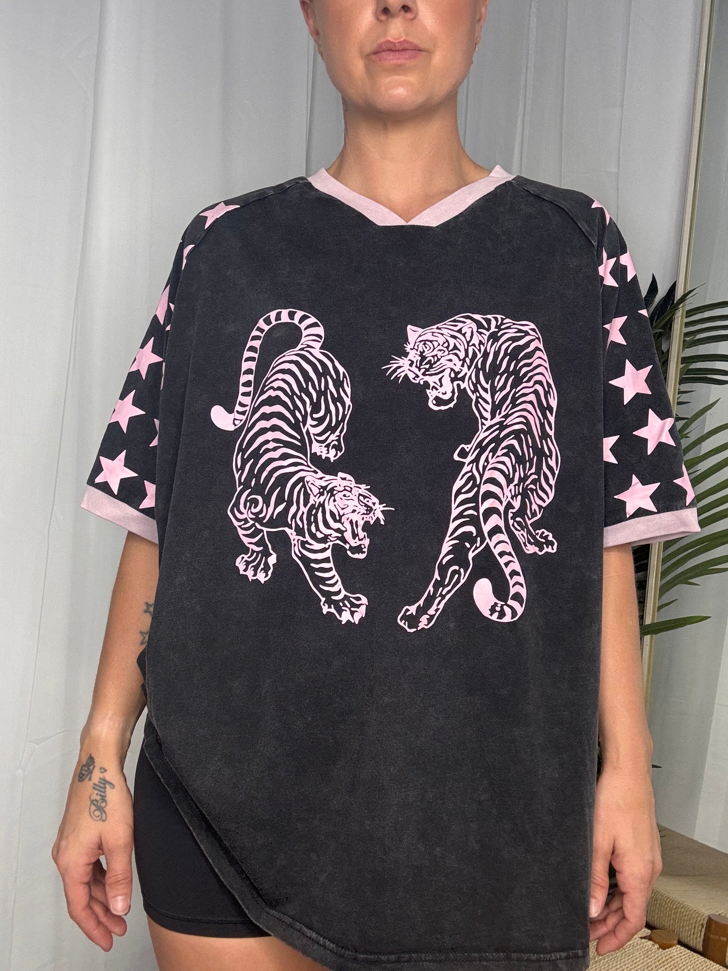 Jersey Oversized Tee Shirt - Tiger Black Acid Wash
