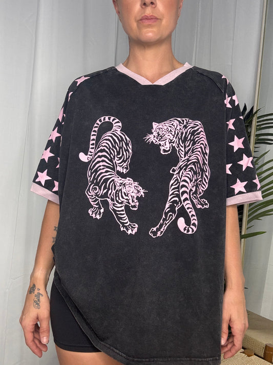 Jersey Oversized Tee Shirt - Tiger Black Acid Wash