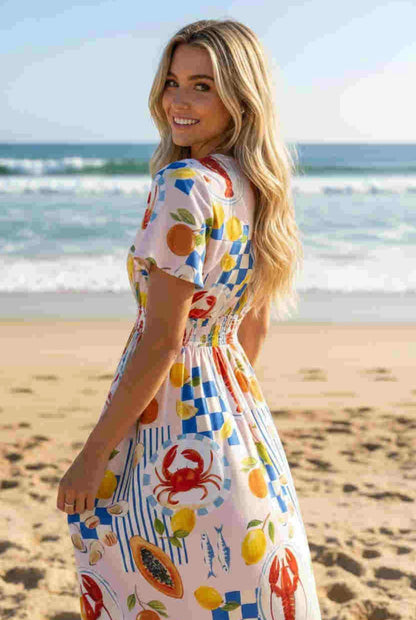 Zoe Button Up Midi Dress - Pink Picnic