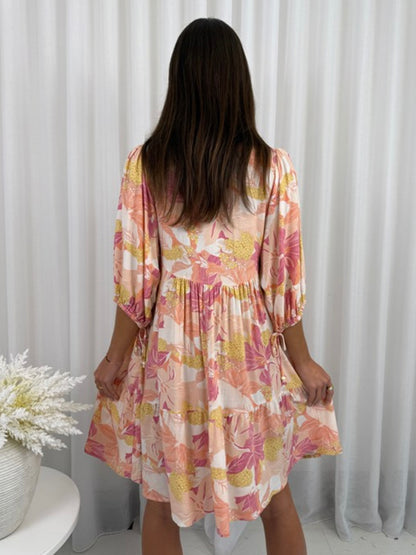 Poppy Button Up Mini Dress - Pink Floral