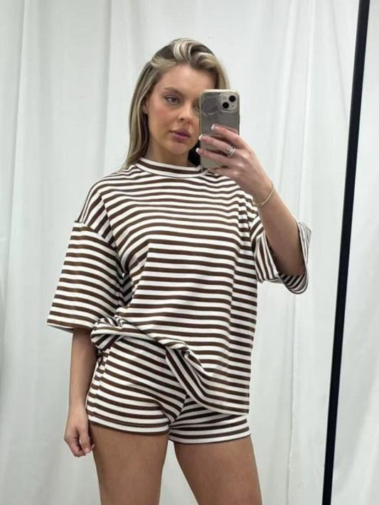 Carmen Oversized Stripe Tee T-Shirt - Chocolate