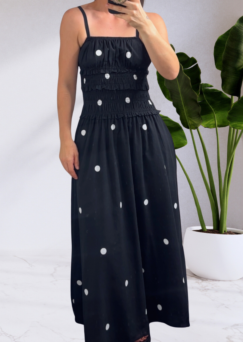 Vera Polka Dot Maxi Dress - Black