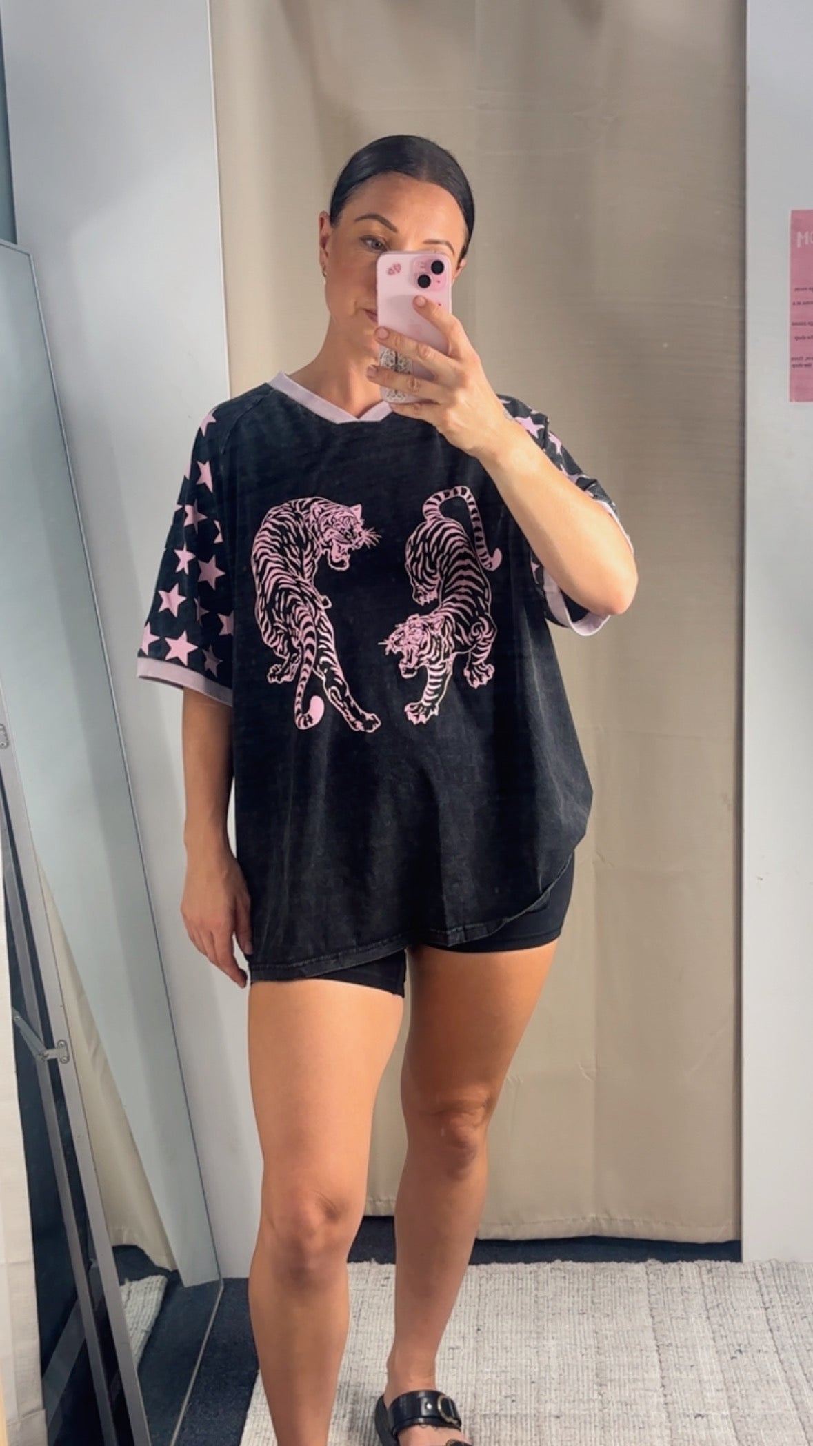 Jersey Oversized Tee Shirt - Tiger Black Acid Wash