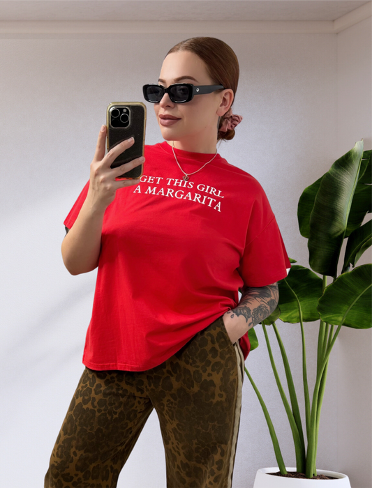 Mya Oversized Tee T-Shirt - Red Get This Girl a Margarita | By Frankie Clothing