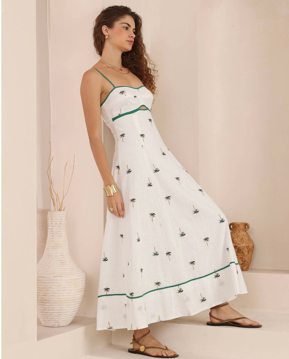 Faith Strappy Empire Waist Maxi Dress - White Palm