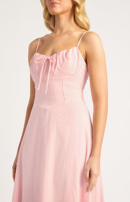 Khaya Lace Up Back Detail Embroidered Cotton Maxi Dress - Pink