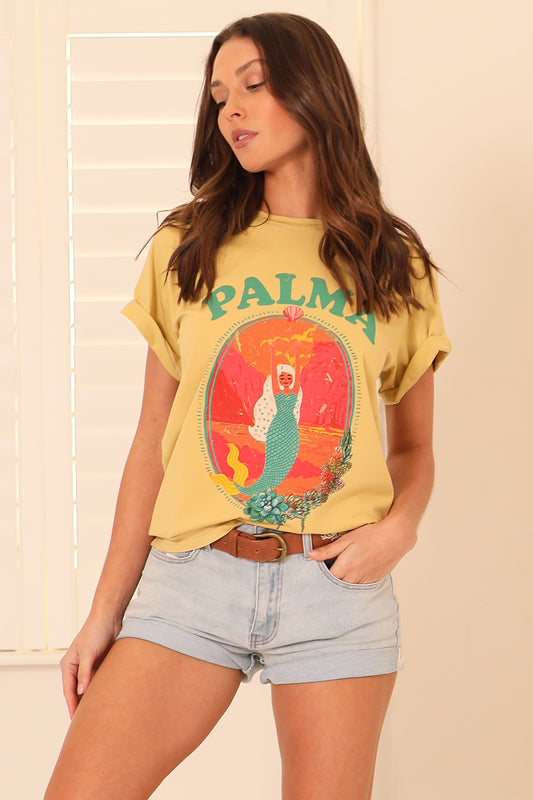 Addison Short Sleeve Tee T-Shirt - Mustard Palma Mermaid