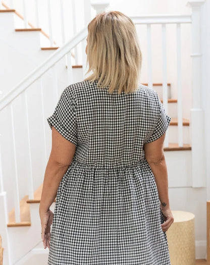 Elsie Button Up Bust Maxi Dress - Black White Gingham