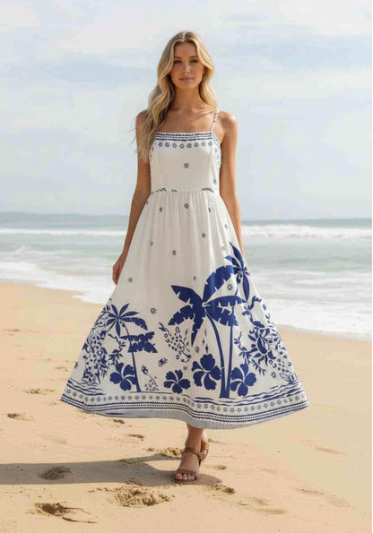 Paula Thin Straps Midi Dress - Blue Palm
