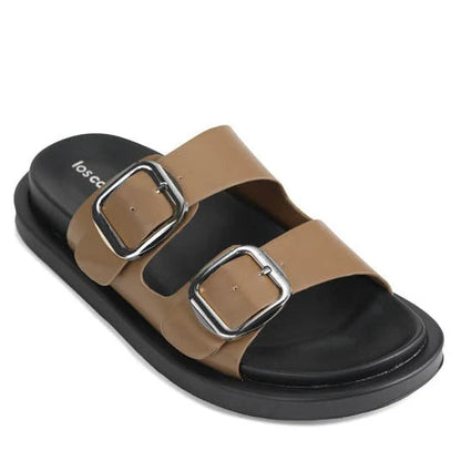 ANDO Double Buckle Sandals by Los cabos - Brown Mushroom