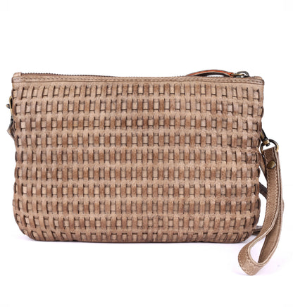 Rimini Cross Body Leather Woven Bag- Taupe | Rugged Hide