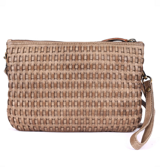 Rimini Cross Body Leather Woven Bag- Taupe | Rugged Hide