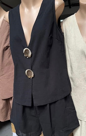 Kiara Shell Vest Top & Shorts Set - Black