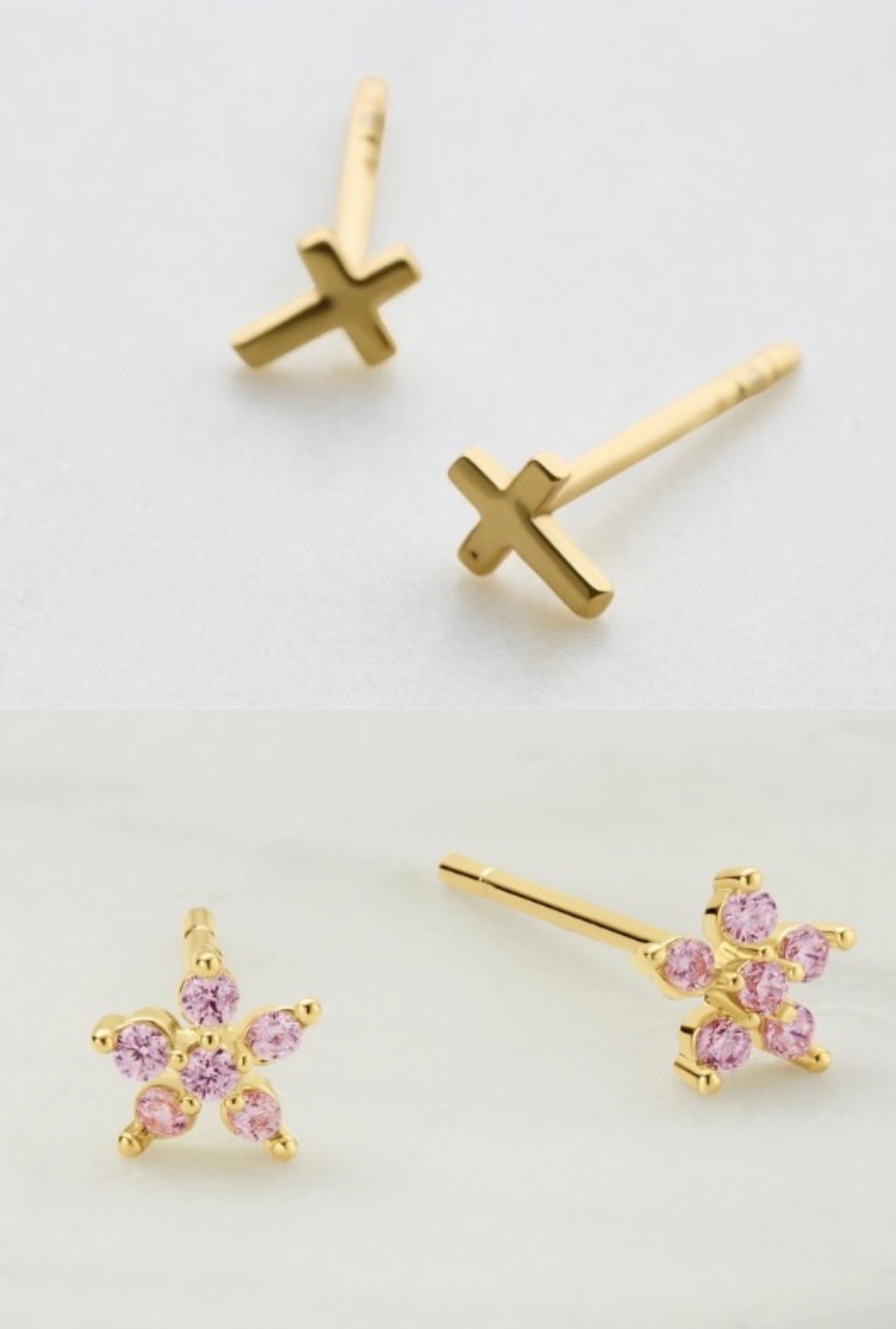 Amelia Cross Stud Earrings Set - Gold